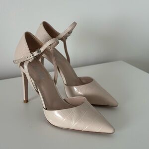 Elegant Beige Ankle Strap Heels